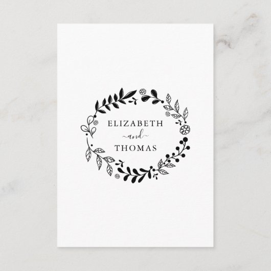 ブラックとホワイトの花のガーランド ウェディング詳細 エンクロージャーカード (裏面)