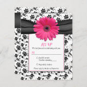 ブラックとホワイトの花のダマスク結婚式返信カード 出欠カード (正面/裏面)