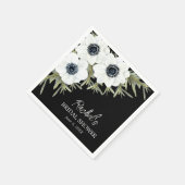 ブラックとホワイトの花のブライダルシャワー スタンダードカクテルナプキン (角)