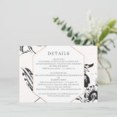 ブラックとホワイトの花の幾何学フレーム ウェディング詳細 エンクロージャーカード (スタンド正面)