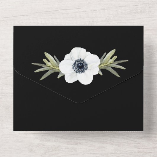 ブラックとホワイトの花の結婚式 オールインワン招待状 (裏面)