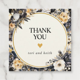 ブラックとホワイトの花モチーフのギフトタグ フェイバータグ