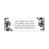 ブラックとホワイトの花柄ダマスク 返信住所 ラベル (正面)