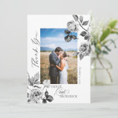 ブラックとホワイトの花柄 オーダーメイド感謝カード サンキューカード (スタンド正面)