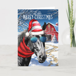 ブラックとホワイトスターホースMAREyおもしろいクリスマス シーズンカード