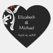 ブラックとホワイトダマスクウェディング封筒用シール ハートシール (正面)