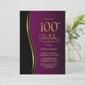ブラックとマゼンタレッドの100歳の誕生日パーティー 招待状 (スタンド正面)