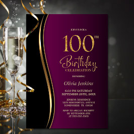ブラックとマゼンタレッドの100歳の誕生日パーティー 招待状