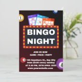 ブラックとマロンのミニマルなビンゴナイトの招待状 招待状 (スタンド正面)