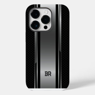 ブラックとメタリックシルバーの幾何学的な男性向けデザイン iPhone 14 PROケース