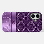 ブラックとメタリックパープルダマスク&レース Case-Mate iPhoneケース (裏面 (横))