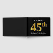 ブラックとメタルゴールドの45歳の誕生日パーティー + 名前入り ゲストブック (全面)