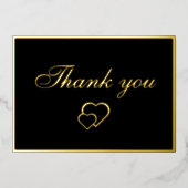 ブラックとモダン金ゴールドの結婚サンキューカード 箔招待状 (正面)