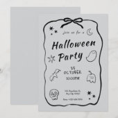 ブラックとライトグレーのハロウィン招待状 招待状 (正面/裏面)