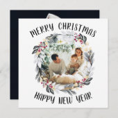 ブラックとレッドのクリスマスリース フォト ホリデー カード (正面/裏面)