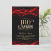 ブラックとレッドのサプライズ100歳の誕生日パーティー 招待状 (スタンド正面)