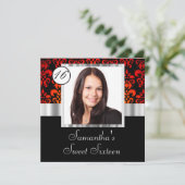 ブラックとレッドのダマスク・スイート16 招待状 (スタンド正面)