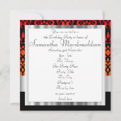 ブラックとレッドのダマスク・スイート16 招待状 (裏面)