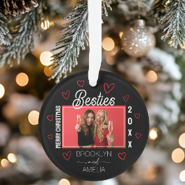 ブラックとレッドのハート Besties クリスマス オーナメント