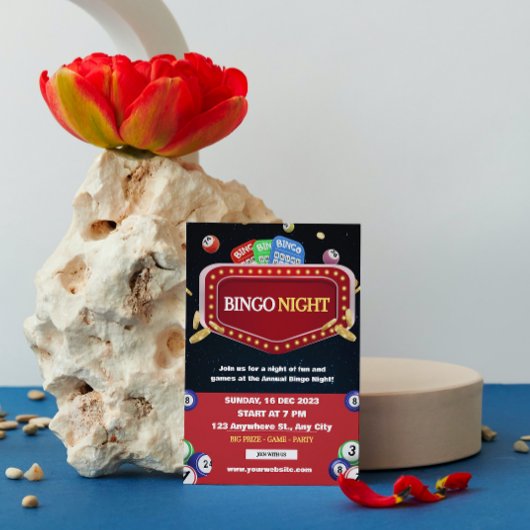 ブラックとレッドのビンゴナイトパーティー招待状 招待状