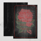 ブラックとレッドのルースチック フラワー ウェディング 招待状 (正面/裏面)