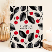 ブラックとレッドの植物学的 実のカスタムネーム プランナー手帳