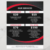 ブラックとレッドの自動車詳細、洗車フライヤー チラシ (裏面)