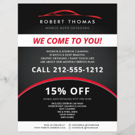ブラックとレッドの自動車詳細、洗車フライヤー チラシ