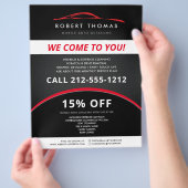 ブラックとレッドの自動車詳細、洗車フライヤー チラシ (手)