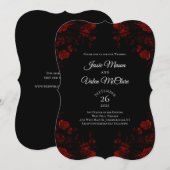 ブラックとレッドの花モチーフ エレガント ゴシック ウェディング 招待状 (正面/裏面)