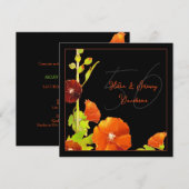 ブラックとレッドの花柄 50周年 ゴールデンウェディングアニバーサリー 招待状 (正面/裏面)