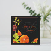 ブラックとレッドの花柄 50周年 ゴールデンウェディングアニバーサリー 招待状 (スタンド正面)