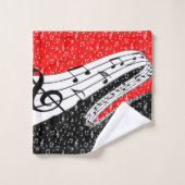 ブラックとレッドの音楽テーマ バスタオルセット (ウォッシュタオル)