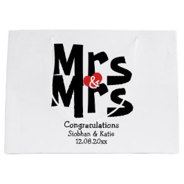 ブラックとレッドモダンのパーソナライズされた夫妻 ラージペーパーバッグ