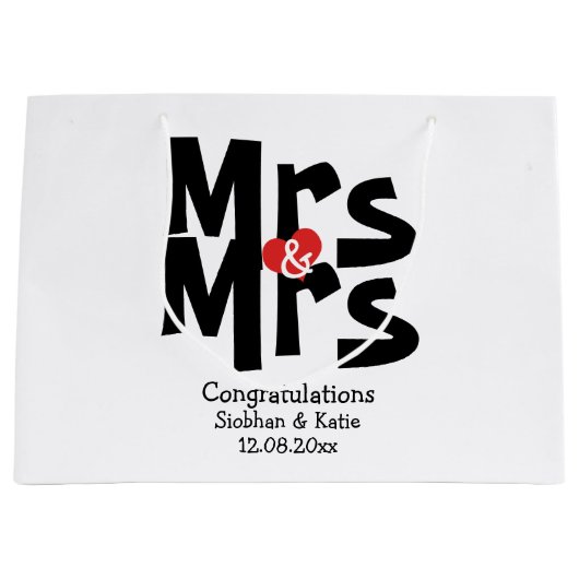 ブラックとレッドモダンのパーソナライズされた夫妻 ラージペーパーバッグ (正面)