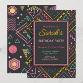 ブラックとレトロ カラフルな誕生日パーティー 招待状 (正面/裏面)