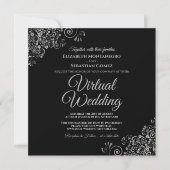 ブラックとレースのようSilverエレガント Virtual結婚's 招待状 (正面)