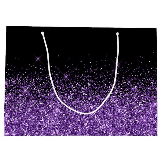 ブラックとロイヤルパープルのグリッターエレガントネーム ラージペーパーバッグ (裏面)