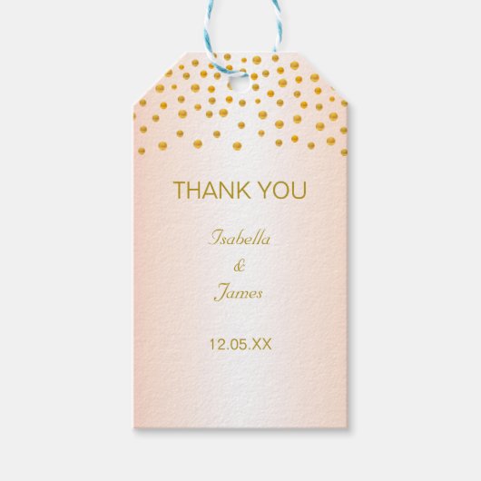 ブラックとローズゴールドにゴールドのコンフェッティ ギフトタグ (正面)