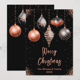 ブラックとローズゴールドのオーナメント メリークリスマス シーズンカード