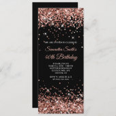 ブラックとローズゴールドのグリッター 40歳の誕生日 招待状 (正面/裏面)