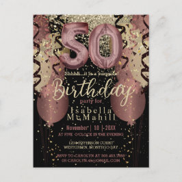 ブラックとローズゴールドのグリッター 50歳の誕生日 ポストカード