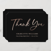 ブラックとローズゴールドの卒業式 サンキューカード (正面/裏面)