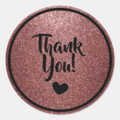 ブラックとローズゴールドの疑似グリッター・サンキューレター ラウンドシール (正面)