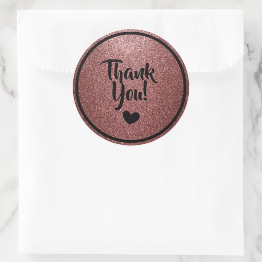 ブラックとローズゴールドの疑似グリッター・サンキューレター ラウンドシール (バッグ)