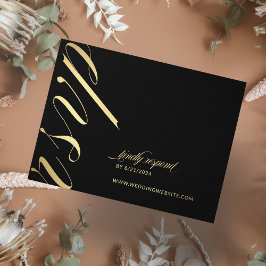 ブラックと光沢のあるミニマル結婚リストRSVPのカード 箔招待状ポストカード