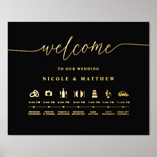 ブラックと実在ゴールドフォイルのタイムラ結婚イン記号 箔ポスター (正面)