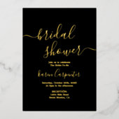 ブラックと実在金ゴールドフォイルブライダルシャワー招待 箔招待状 (正面)