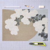 ブラックと白のダリアの花カーキリネン 薄葉紙 (クラフト)