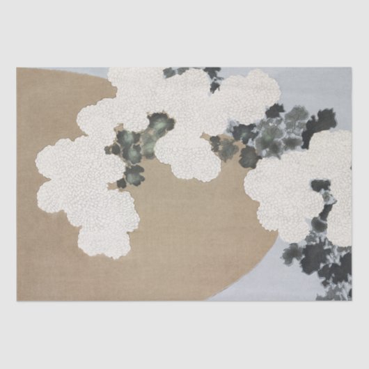 ブラックと白のダリアの花カーキリネン 薄葉紙 (正面)